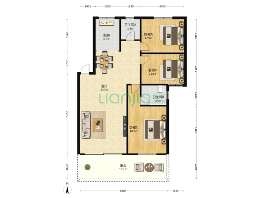 都市人家 3室1厅2卫 127平方