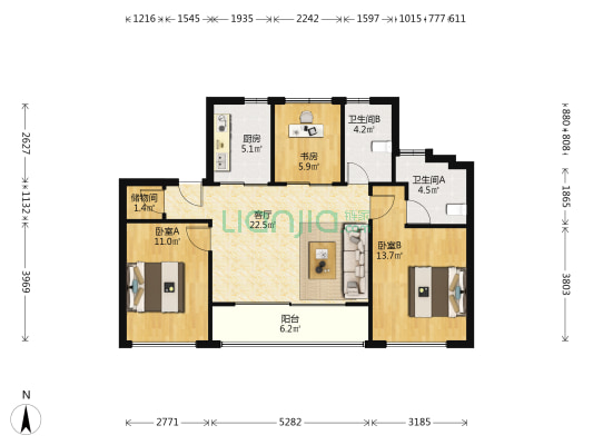 保亿湖风晓园 3室1厅2卫 98平方