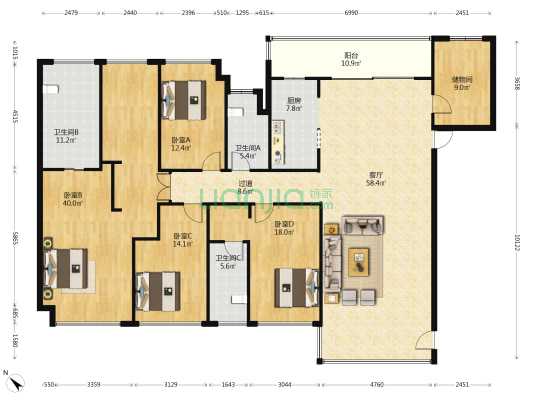 金茂鹭府 4室1厅3卫 240平方