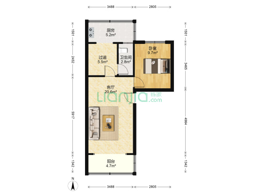 平福巷2号小区 1室1厅1卫 54平方