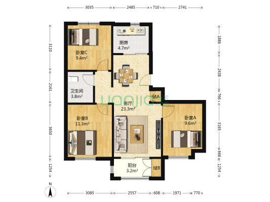 世茂玖熙 3室1厅1卫 99平方