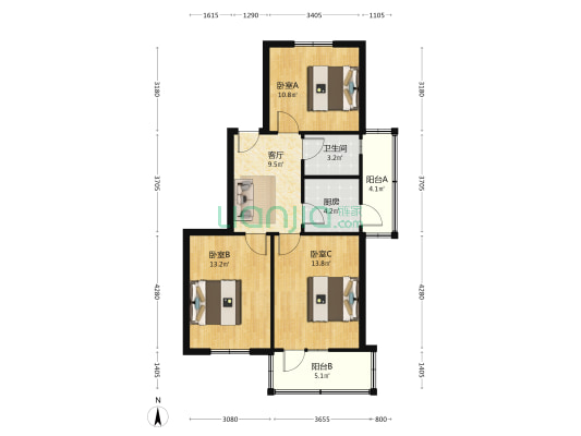 建国西路111号 3室1厅1卫 73平方