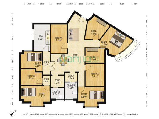 东林苑 6室1厅2卫 169平方