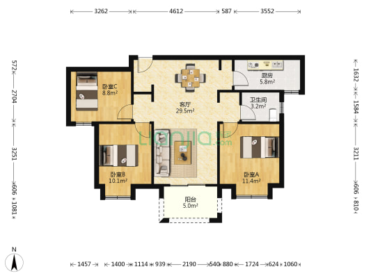 自然界云宸 3室1厅1卫 98平方