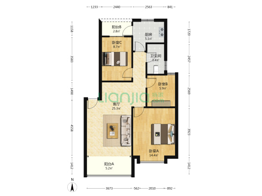 西丽湖度假村 3室1厅1卫 82平方