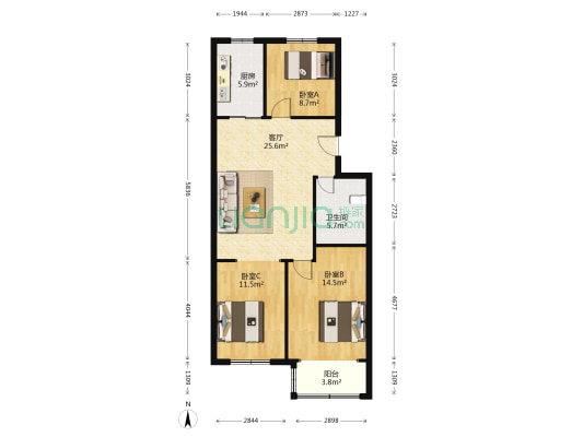 君悦美地 3室1厅1卫 95平方