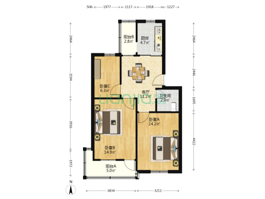 螺丝浜 3室1厅1卫 78平方