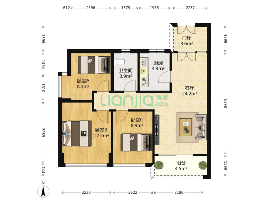 威凤山庄 3室1厅1卫 119平方