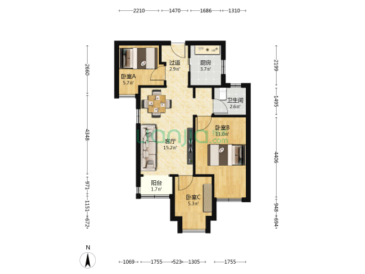 新店地铁社区悠然居 3室1厅1卫 70平方