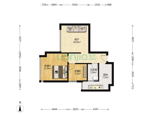 中天甜蜜小镇7组团 2室1厅1卫 60平方