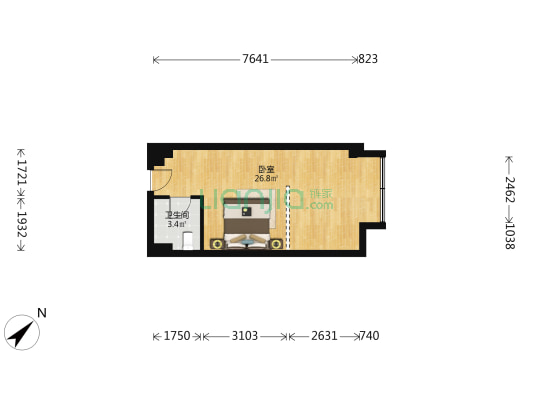 摩尔车汇广场 1室0厅1卫 44平方