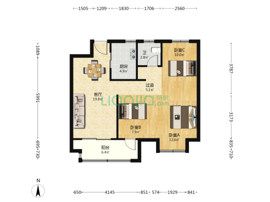 芳兰佳苑 3室1厅1卫 89平方