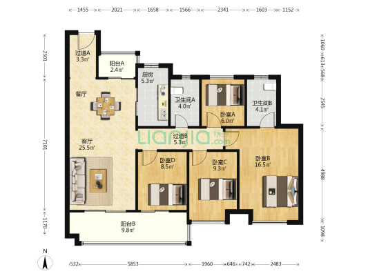 中海麓山境 4室1厅2卫 125平方