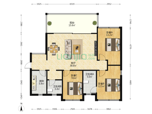双大山湖湾 3室1厅2卫 107平方