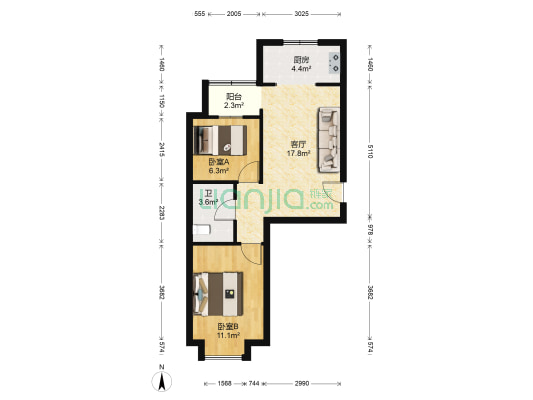世纪龙庭住宅小区二期 2室1厅1卫 60平方