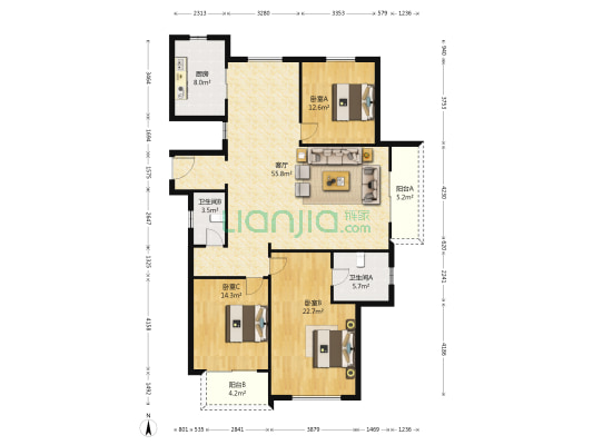 成龙官山邸 3室1厅2卫 157平方