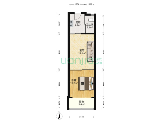 中阳小区 1室1厅1卫 58平方