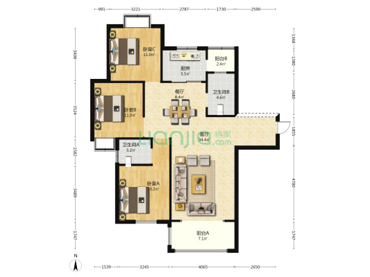 茂林天润 3室2厅2卫 123平方
