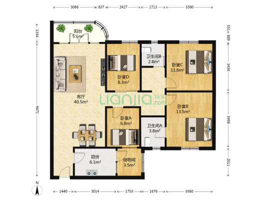 集福居 4室1厅2卫 120平方