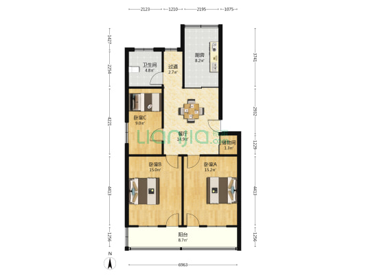 三元名居 3室1厅1卫 85平方