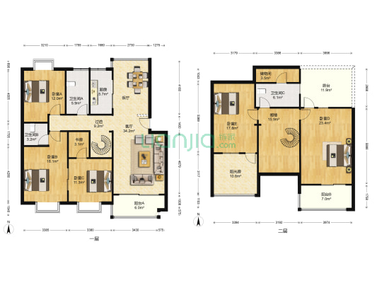 玫瑰苑 6室1厅3卫 140平方
