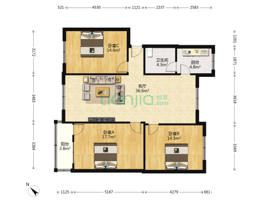 北街177号 3室1厅1卫 145平方
