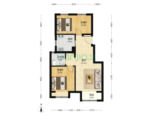 合景·领汇长安 2室1厅1卫 80平方