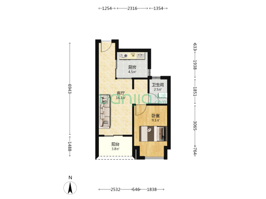 金鼎阅府东区 1室1厅1卫 50平方
