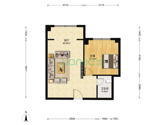 文博佳园 1室1厅1卫 77平方