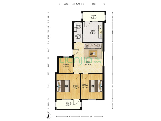 艺馨家园 2室1厅2卫 84平方