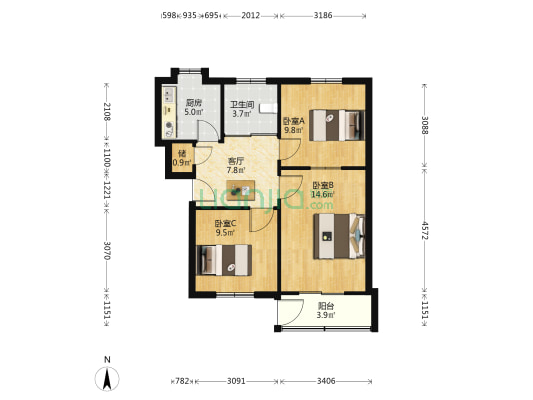 交通厅宿舍大院 3室1厅1卫 64平方