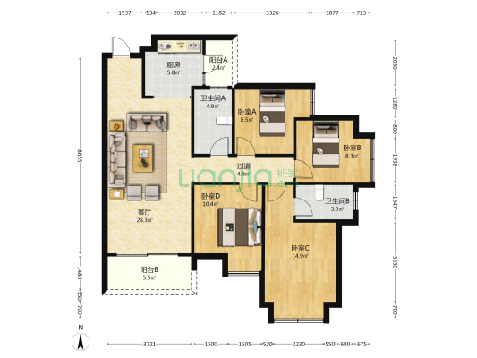 林语台 4室1厅2卫 123平方