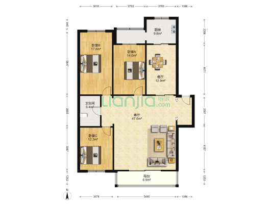 四方小区 3室2厅1卫 159平方
