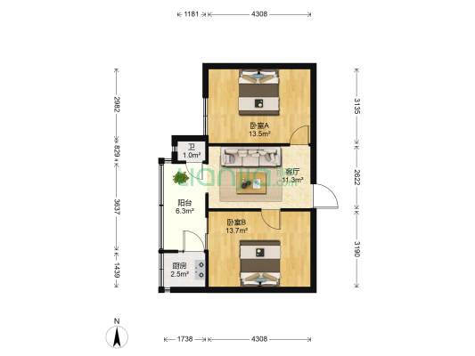 永平路5号 2室1厅1卫 46平方