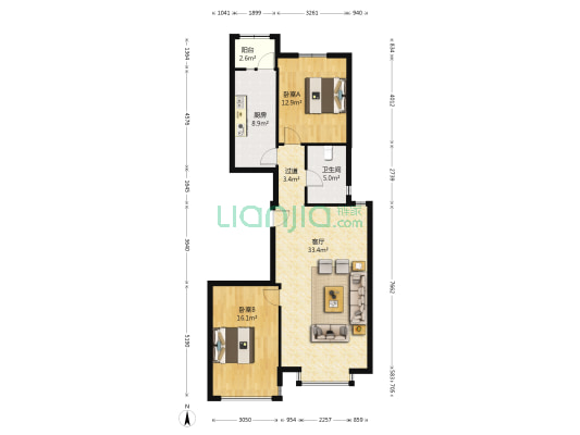 观澜居 2室1厅1卫 130平方