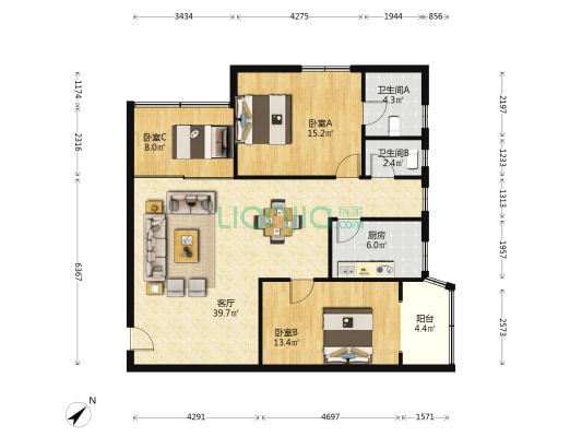 湖滨路28号 3室1厅2卫 120平方
