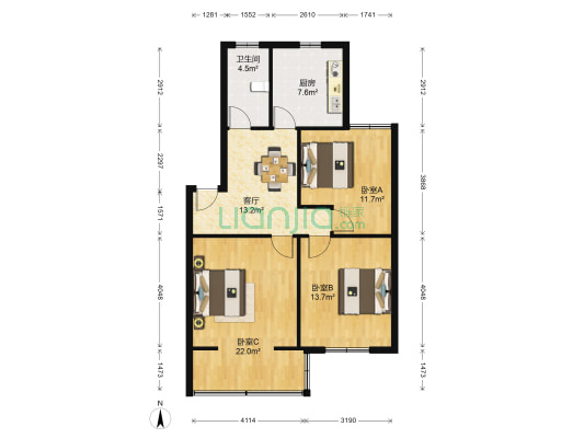 星光家园 3室1厅1卫 90平方