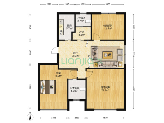 义庄公寓 1室1厅2卫 109平方