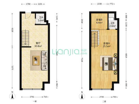 和泓四季E区 2室1厅2卫 43平方