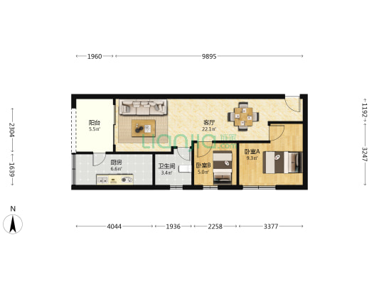 劲力五星城杰座 2室1厅1卫 69平方