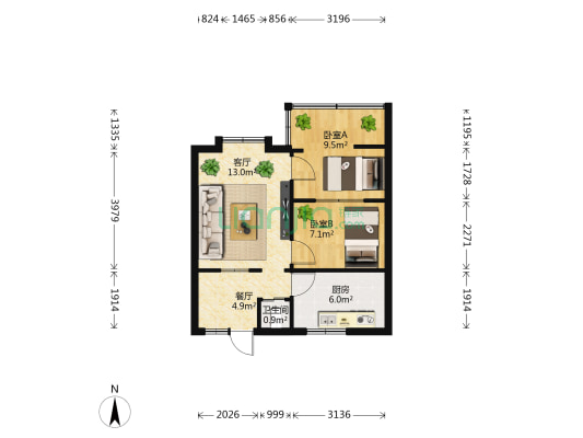 省二建家属区 2室2厅1卫 44平方