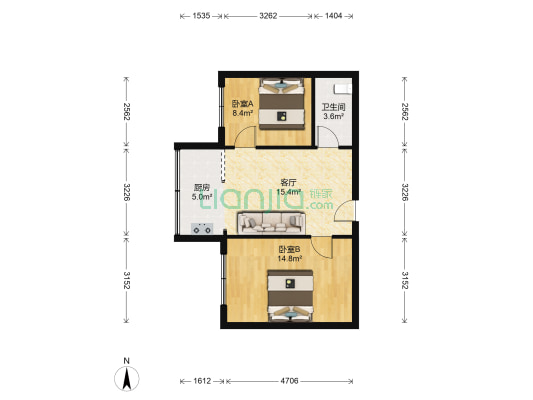 御鑫源 2室1厅1卫 58平方