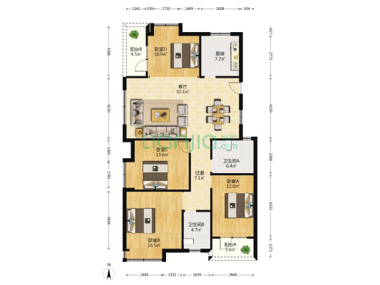 中科新苑 4室1厅2卫 150平方