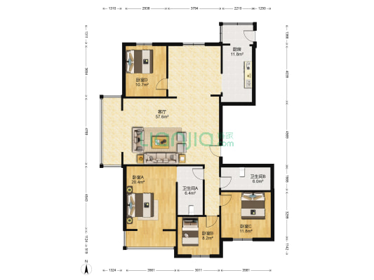澳洲城 4室1厅2卫 174平方