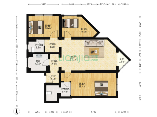 尊悦光华 3室2厅2卫 135平方