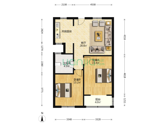 荷花池1号 2室1厅1卫 87平方