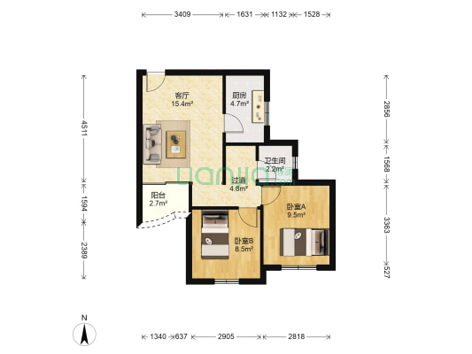 松坪村菊苑 2室1厅1卫 58平方