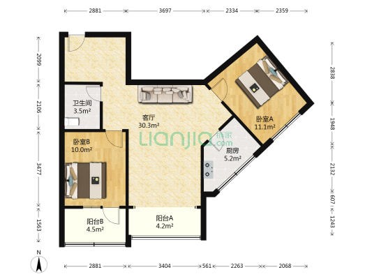 蘭駝小區 2室1厅1卫 87平方