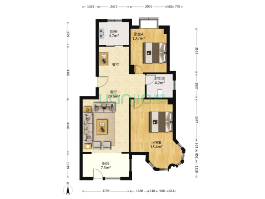新城明珠润园 2室1厅1卫 92平方