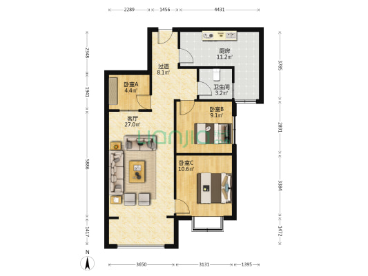 乾元·金海国际 3室1厅1卫 99平方